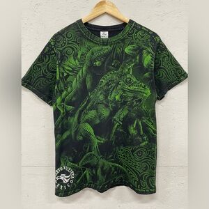 Vintage 90s Iguana Jungle All Over Print (AOP) Graphic Tee, Size M, Greens